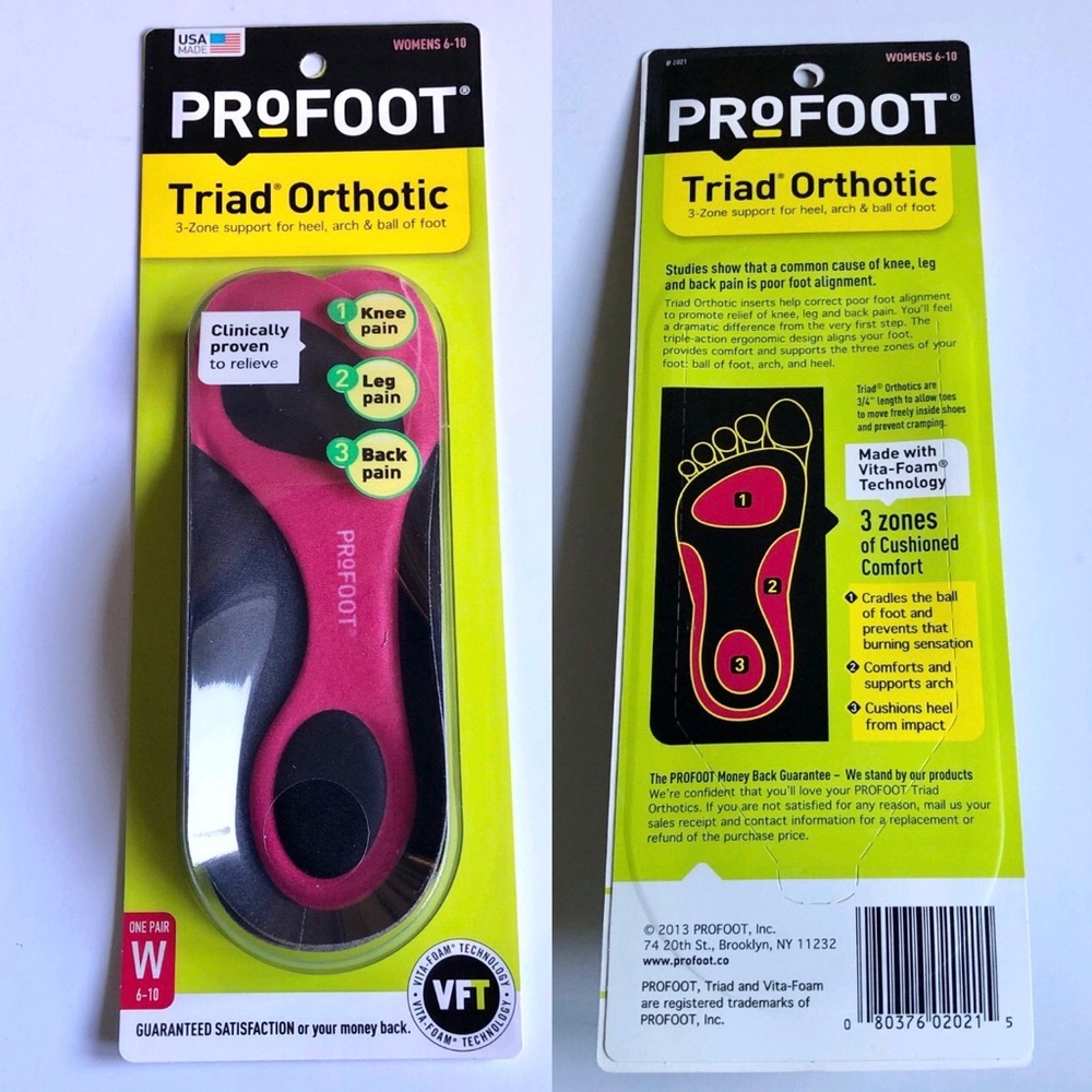 NEW PROFOOT Triad Orthotic Women's Size 6-10 Insoles, 1 Pair